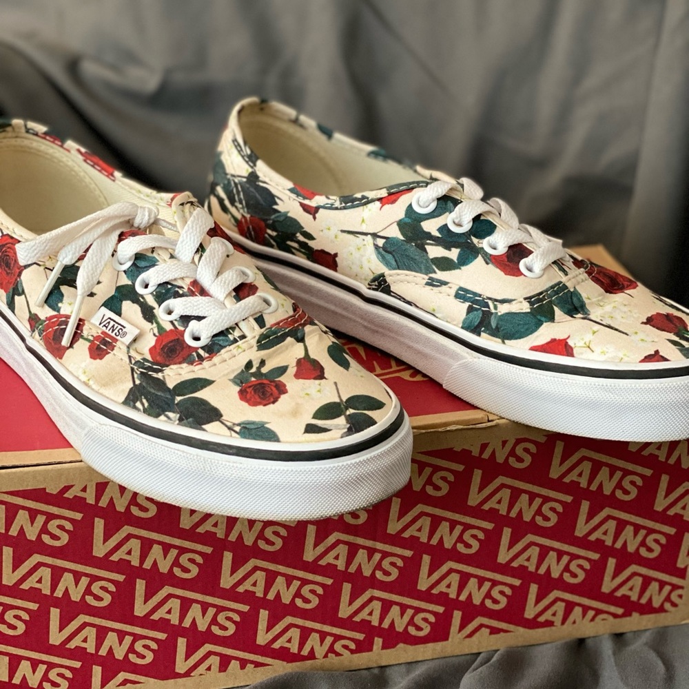 Vans; size 7; tan and roses; used